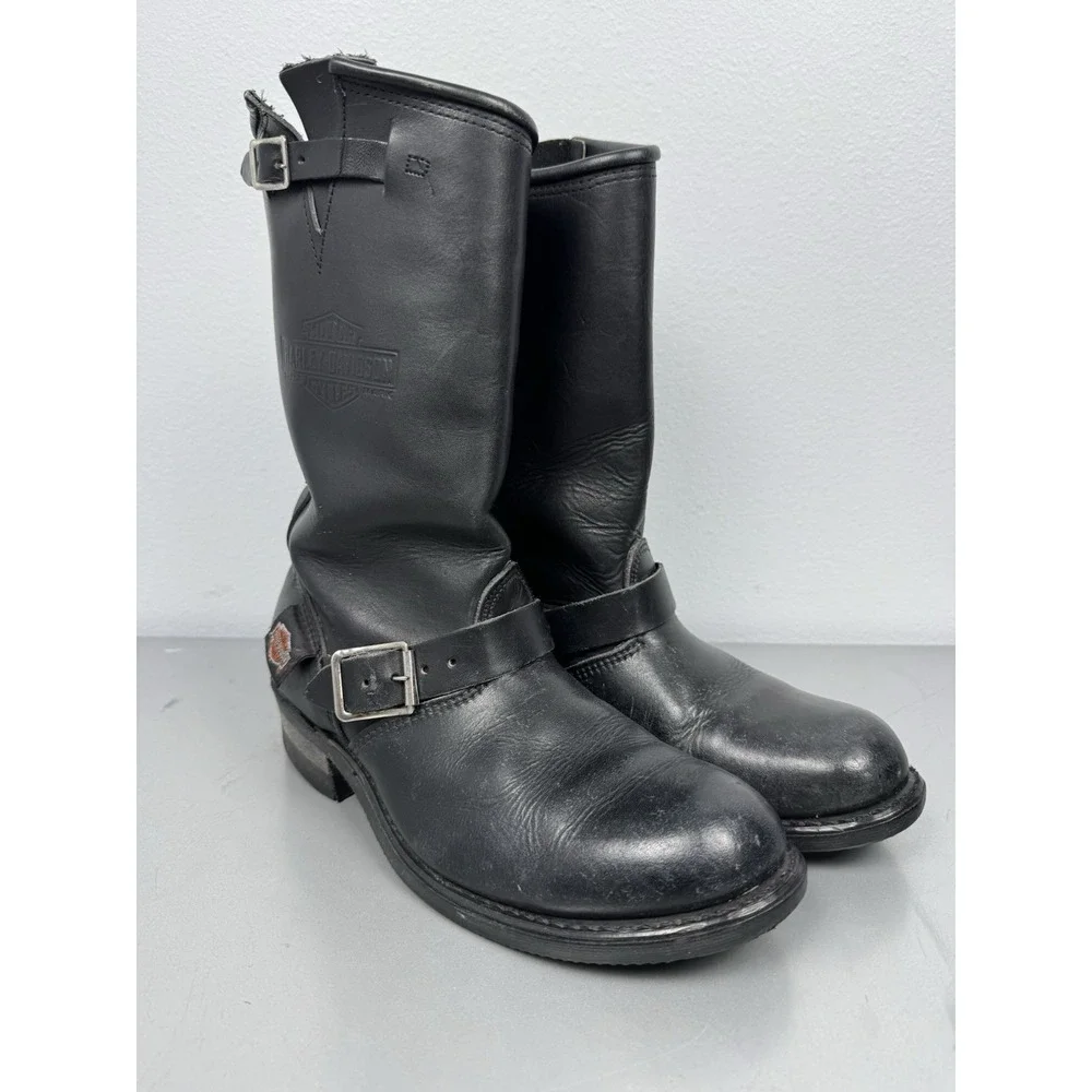 Vintage Harley Davidson Boots Mens 9 Black Leather Engineer Harness Biker 80s